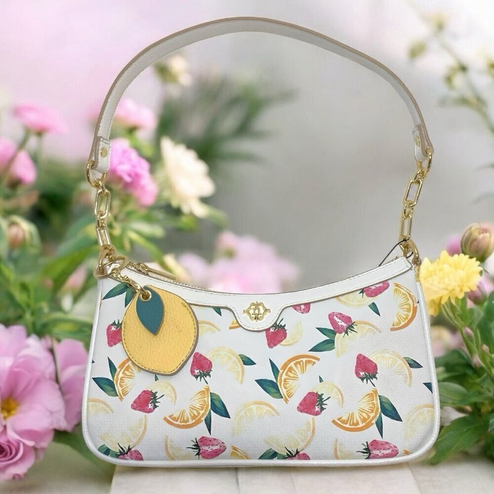 Nanette Lepore Juicy Fruit Slice Handbag w/ Lemon Keychain AirTag Holder Charm